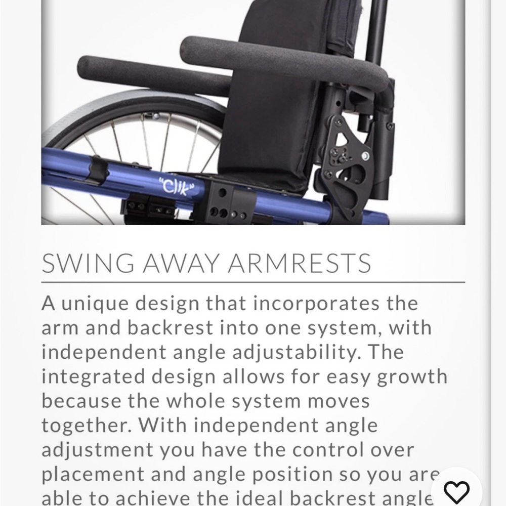 Ki Mobility Little Wave Clik wheelchair Swing Away armrests
